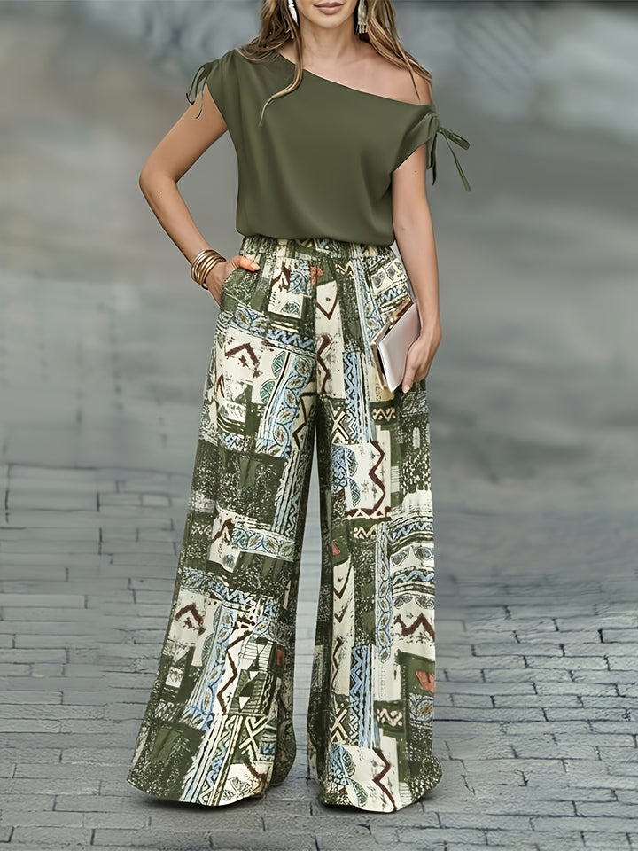 Rozemarijn | Elegante Tweedelige Set met Wijde Broek