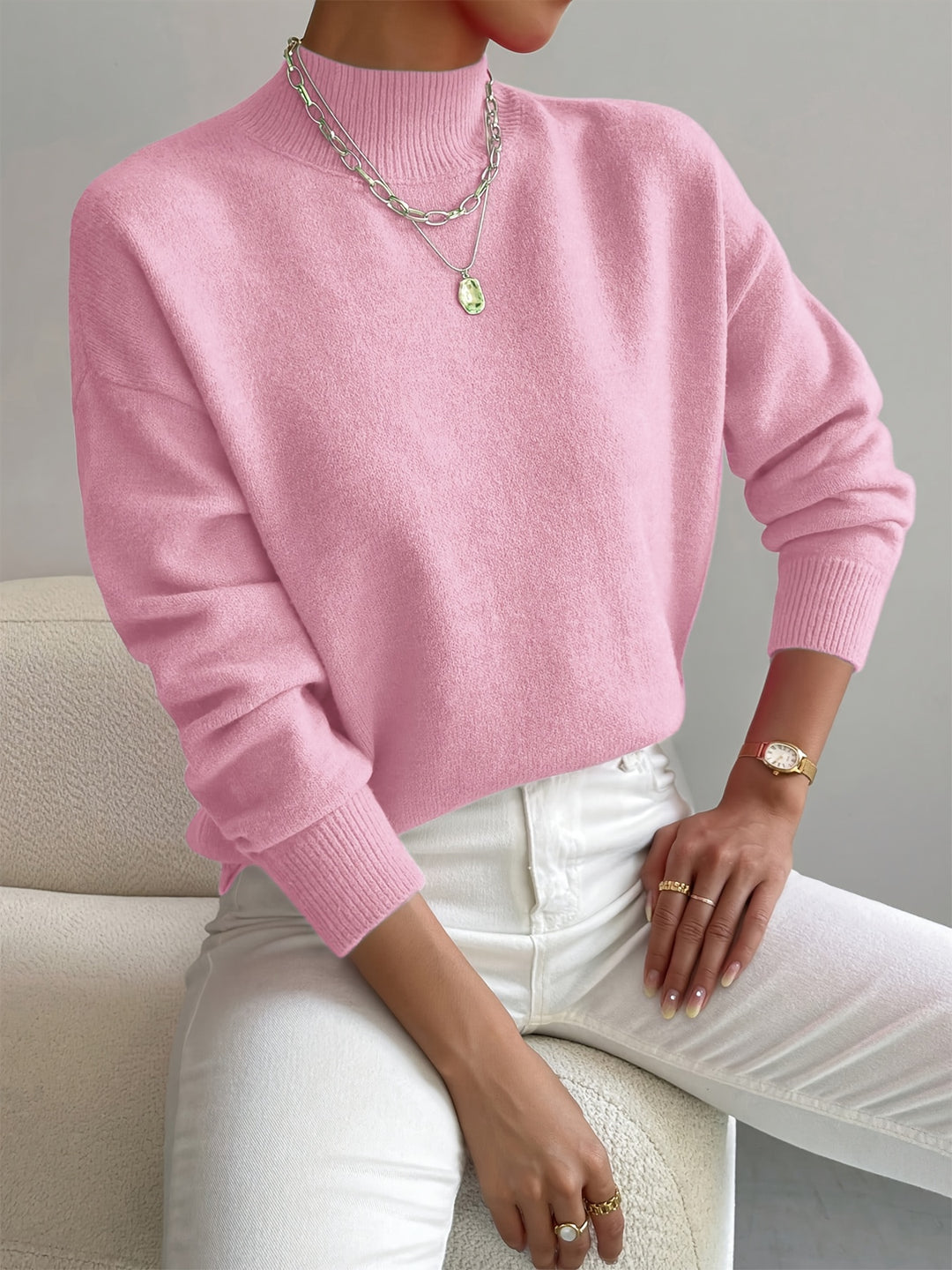 Britt | Elegante Trui met Opstaande Col