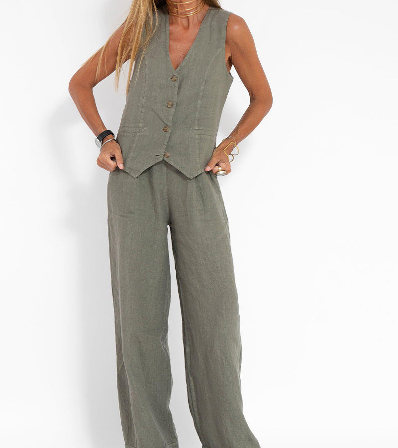 Leonie | Elegante Gilet Set met Wijde Broek