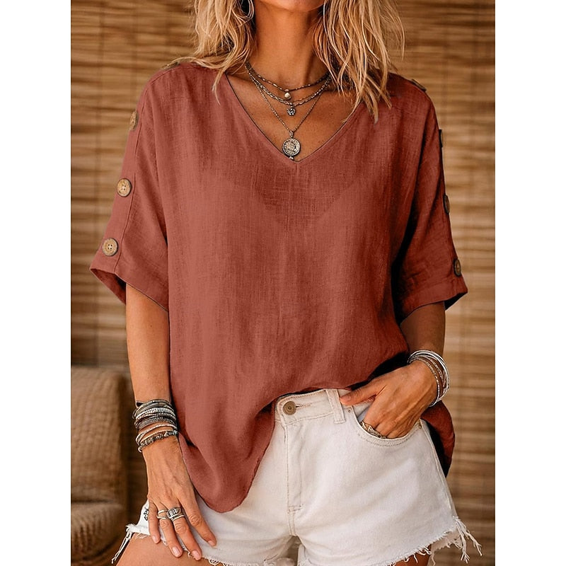 Marjan | Vlotte Blouse met Knoopdetail