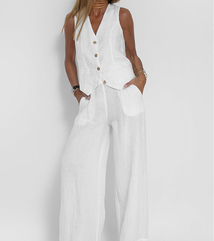 Leonie | Elegante Gilet Set met Wijde Broek