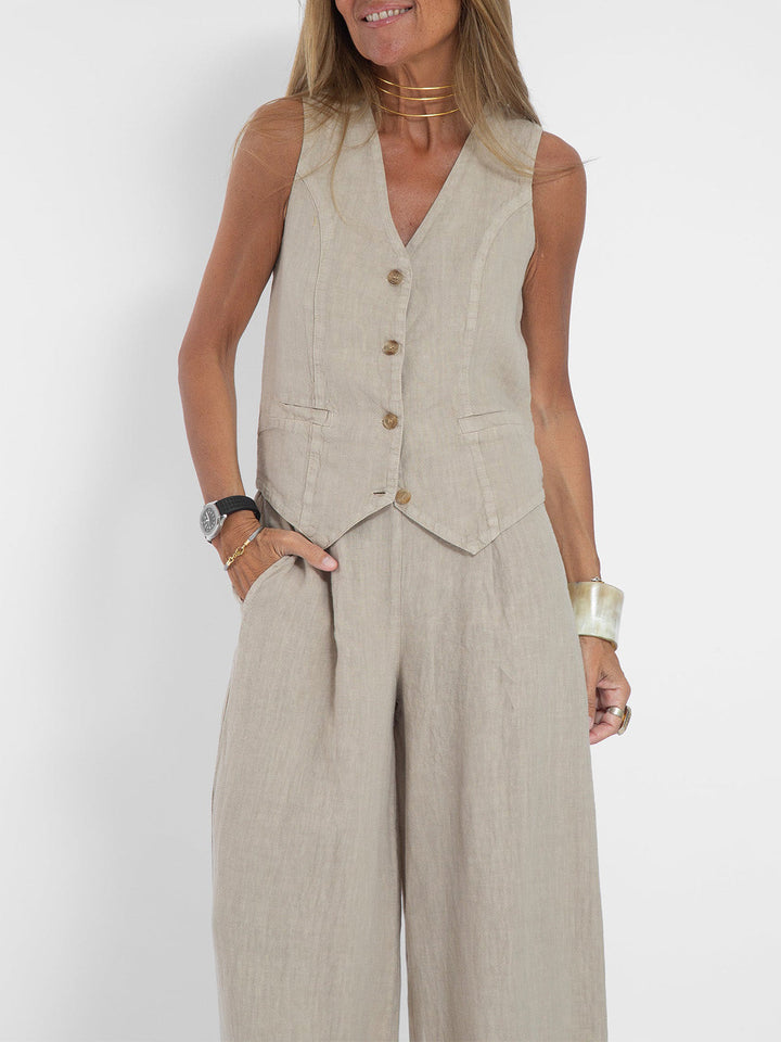 Leonie | Elegante Gilet Set met Wijde Broek