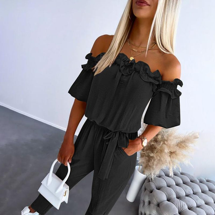 Esther | Elegante Off-Shoulder Jumpsuit met Striktaille