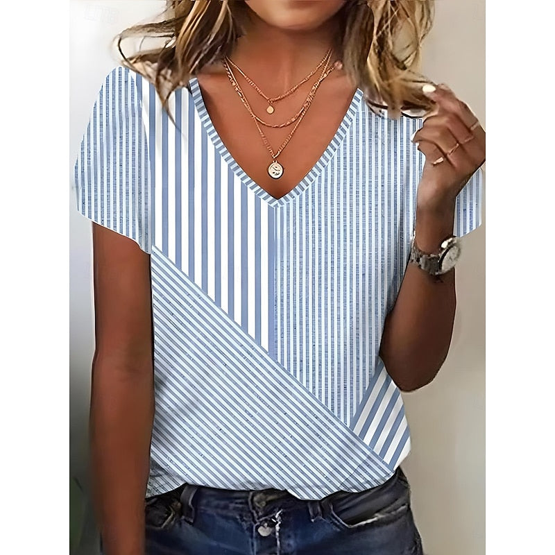 Renate | Verfijnde Gestreepte T-shirt met V-hals