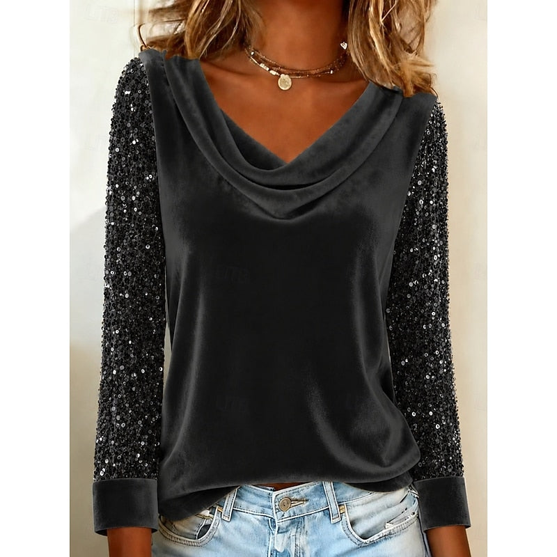 Wilhelmina | Elegante Top met Glinsterende Mouwen