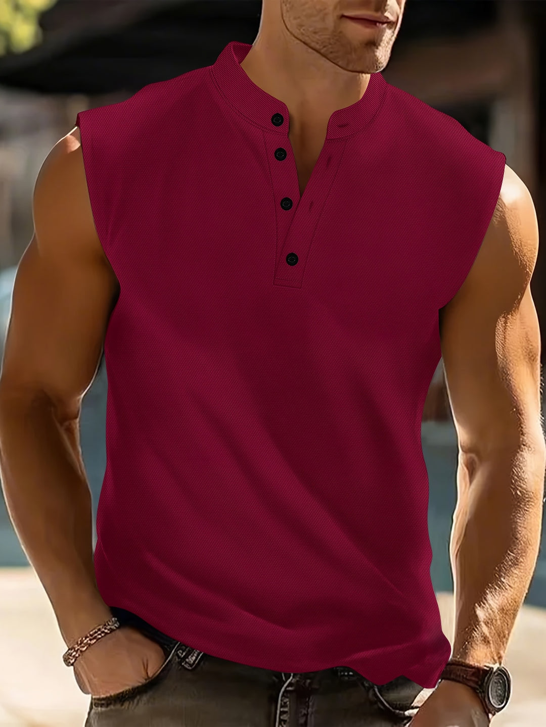 Koen | Mouwloos Shirt met Knoopsluiting