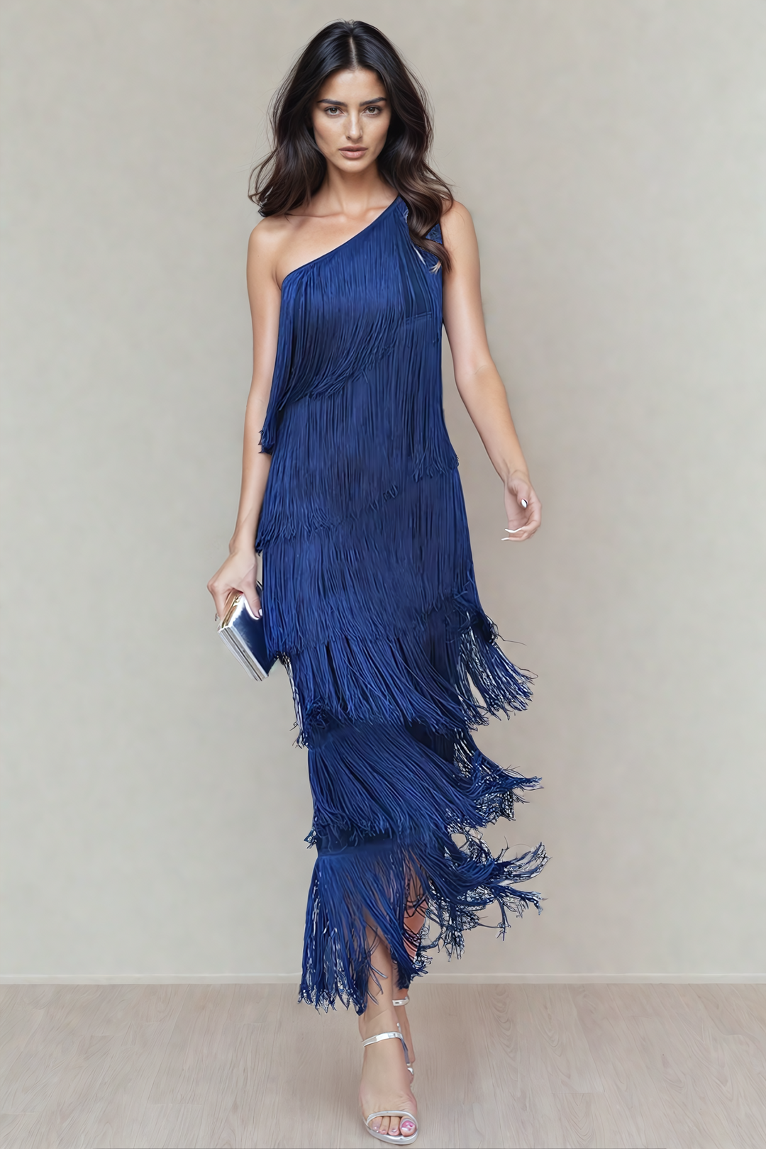 Marit | Elegante Franjejurk met Asymmetrische Schouder