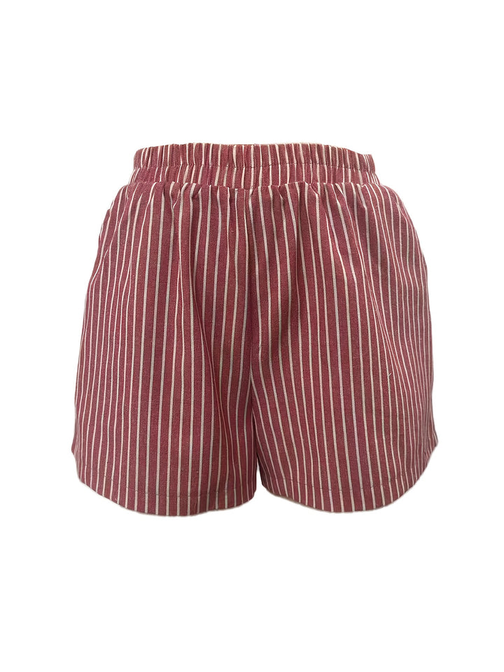 Marga | Luchtige Gestreepte Short met Elastische Taille