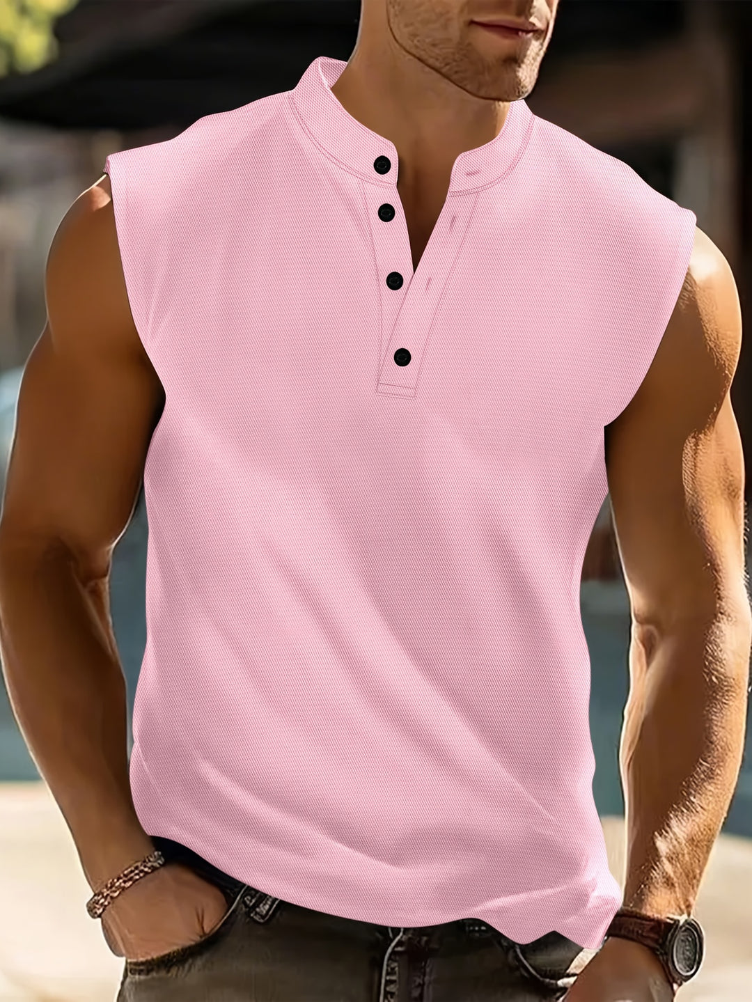 Koen | Mouwloos Shirt met Knoopsluiting