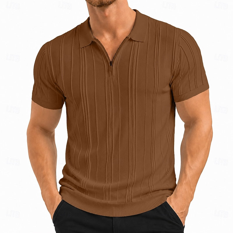 Bastiaan | Verfijnde Poloshirt met Structuur en Ritssluiting