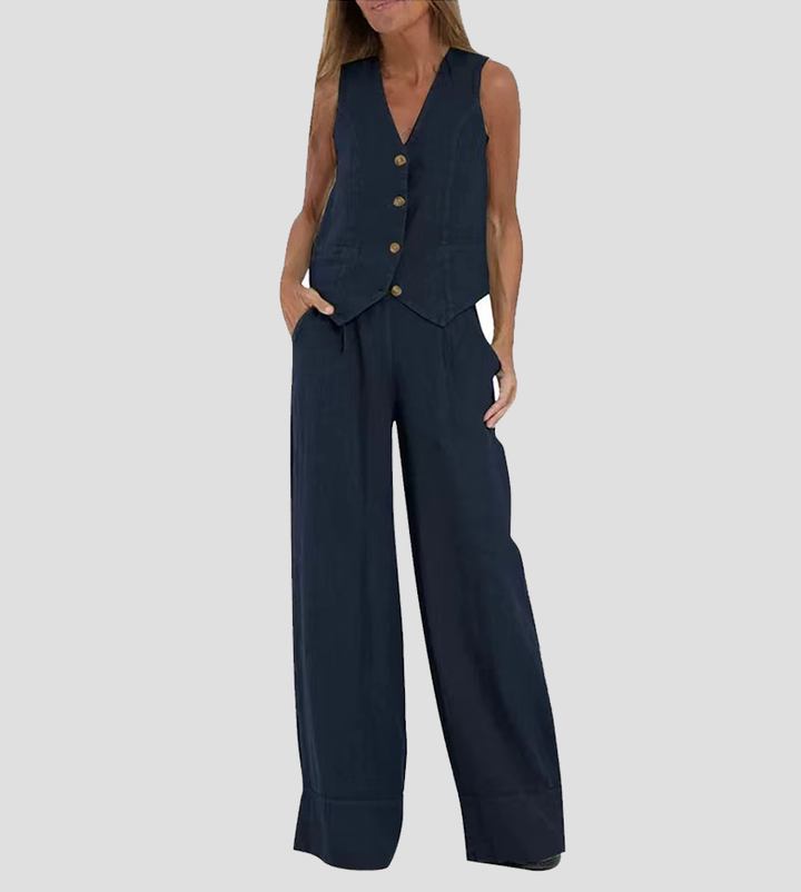 Leonie | Elegante Gilet Set met Wijde Broek