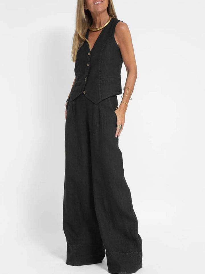 Leonie | Elegante Gilet Set met Wijde Broek