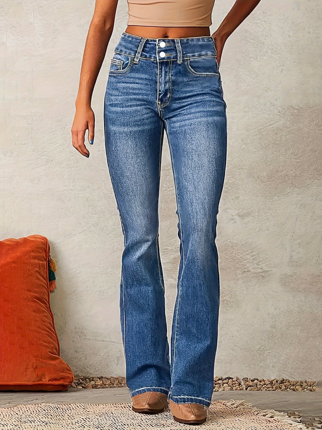 Roos | Uitlopende Jeans met Hoge Taille