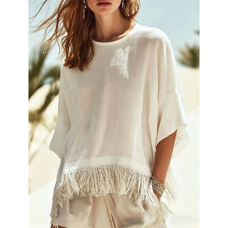 Truus | Luchtige Blouse met Franjezoom