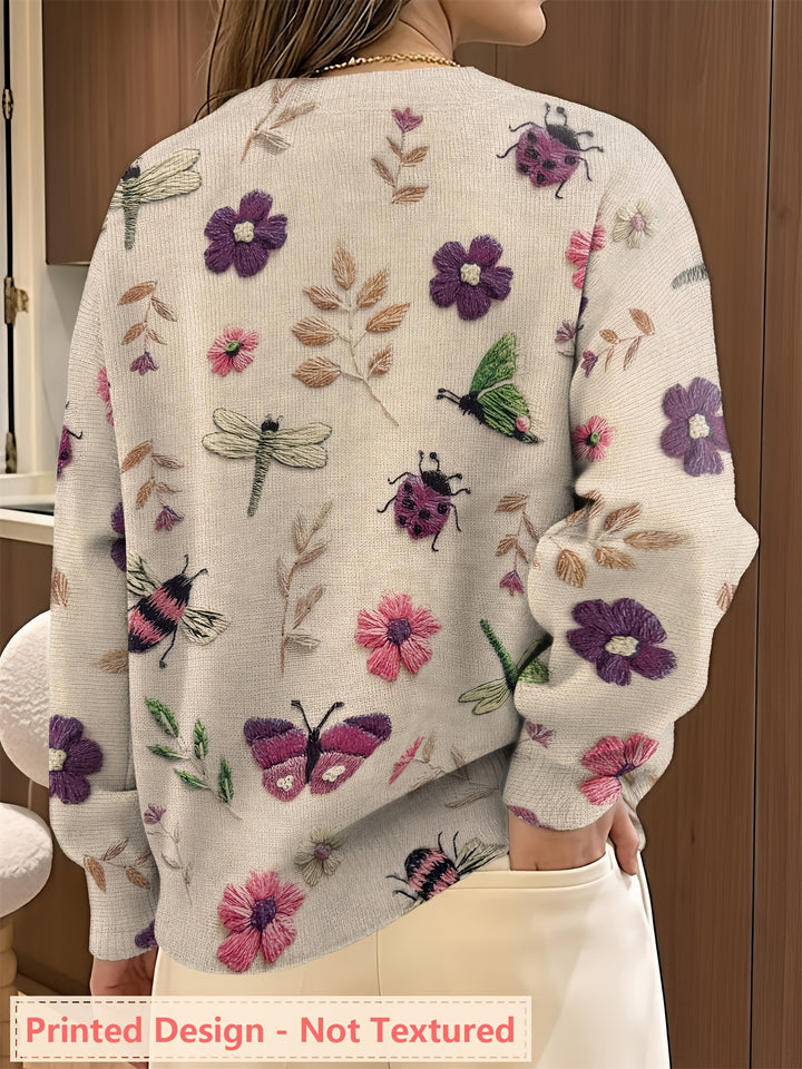 Marga | Bloemrijke Trui met Borduursels