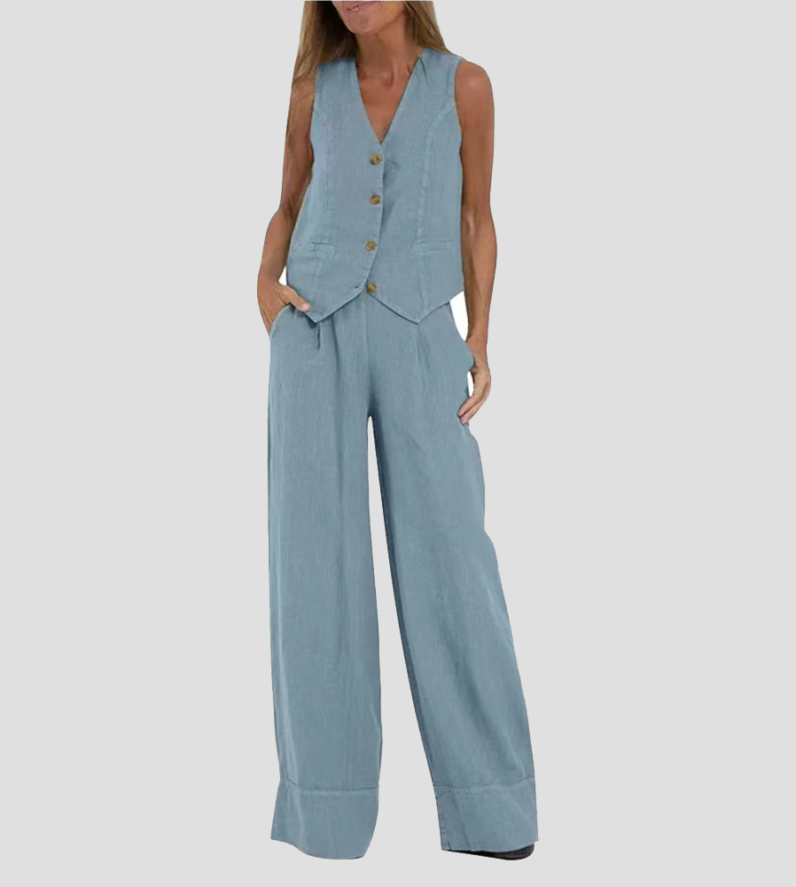 Leonie | Elegante Gilet Set met Wijde Broek