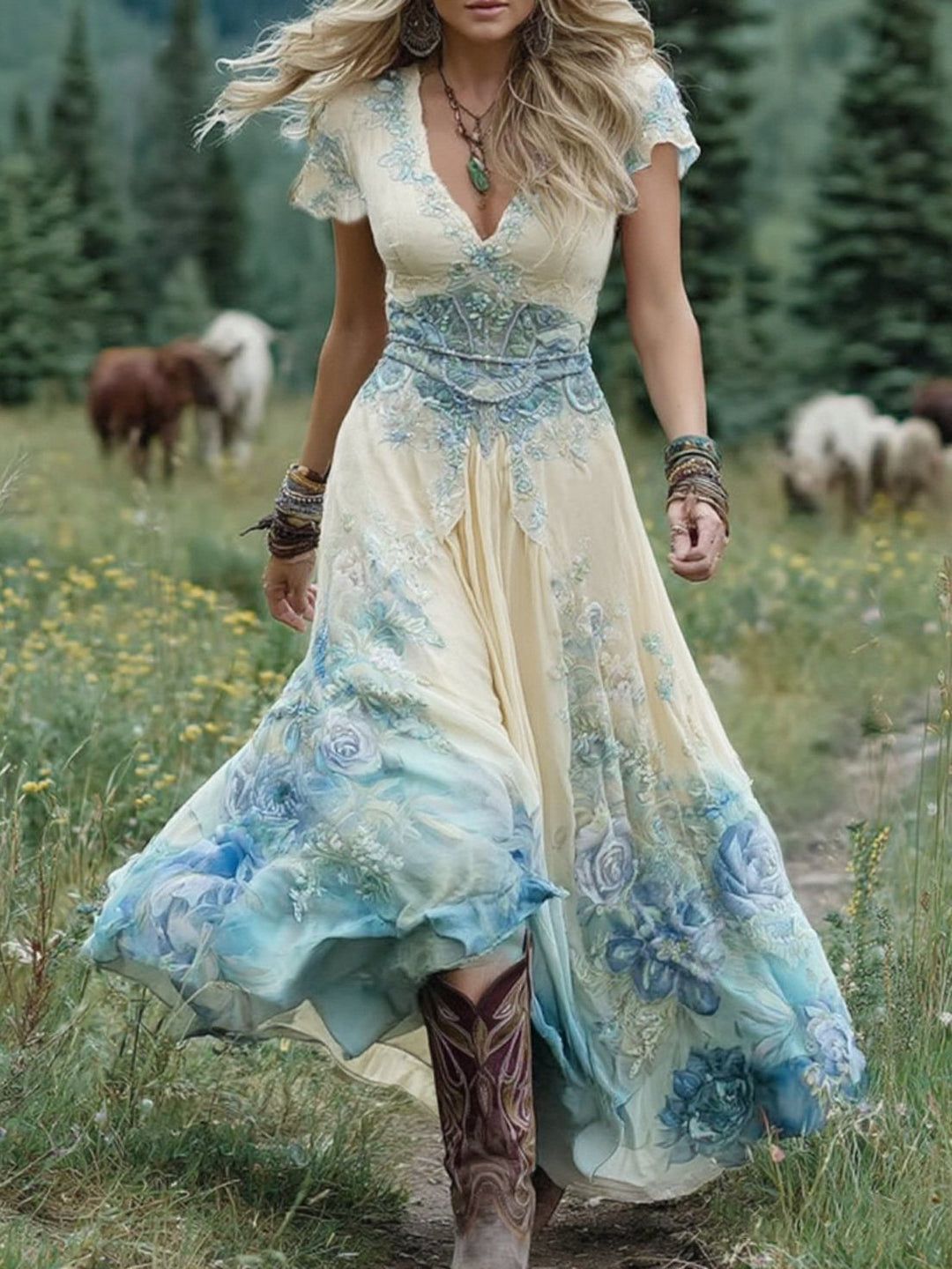 Natalia | Elegante Maxi Jurk met Bloemenprint