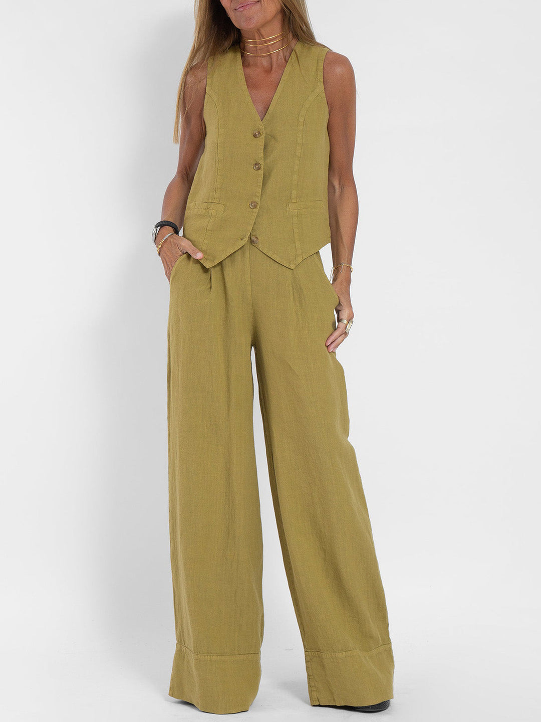 Leonie | Elegante Gilet Set met Wijde Broek
