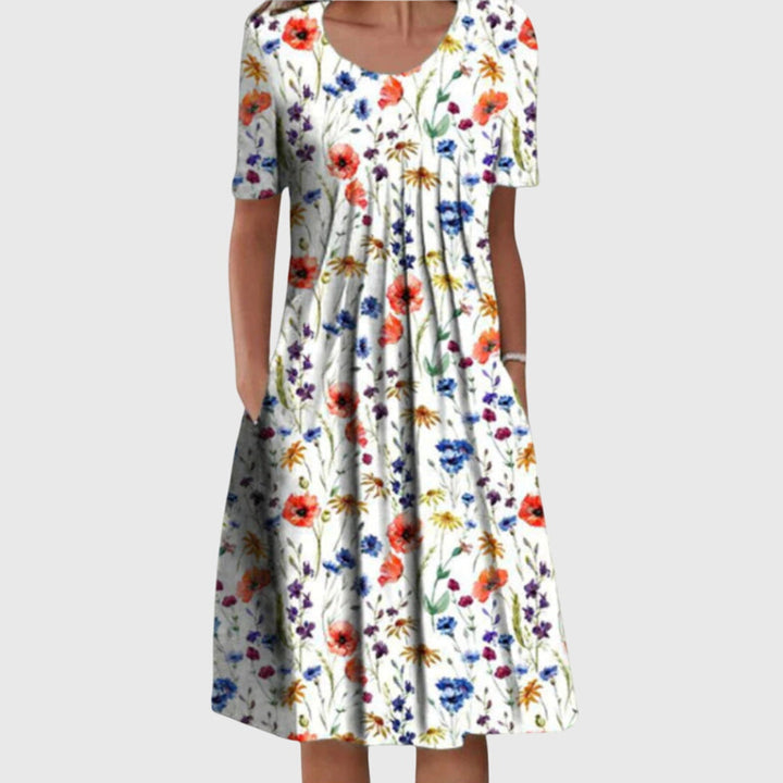 Maud | Fleurige Zomerjurk met Ronde Hals
