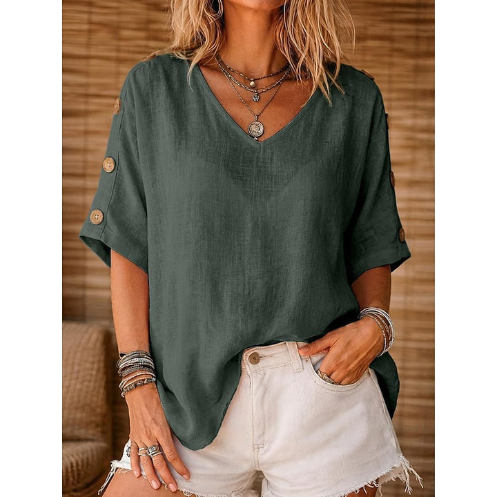 Marjan | Vlotte Blouse met Knoopdetail