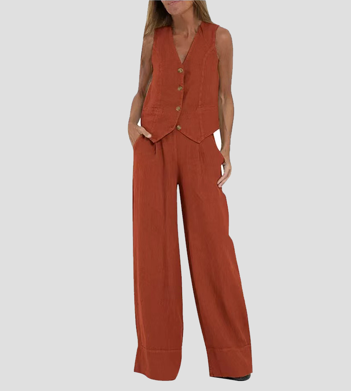 Leonie | Elegante Gilet Set met Wijde Broek