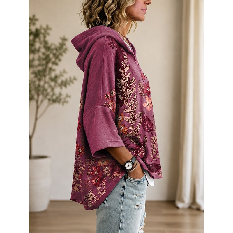 Jantine | Sierlijke Hoodie met Bloemenprint