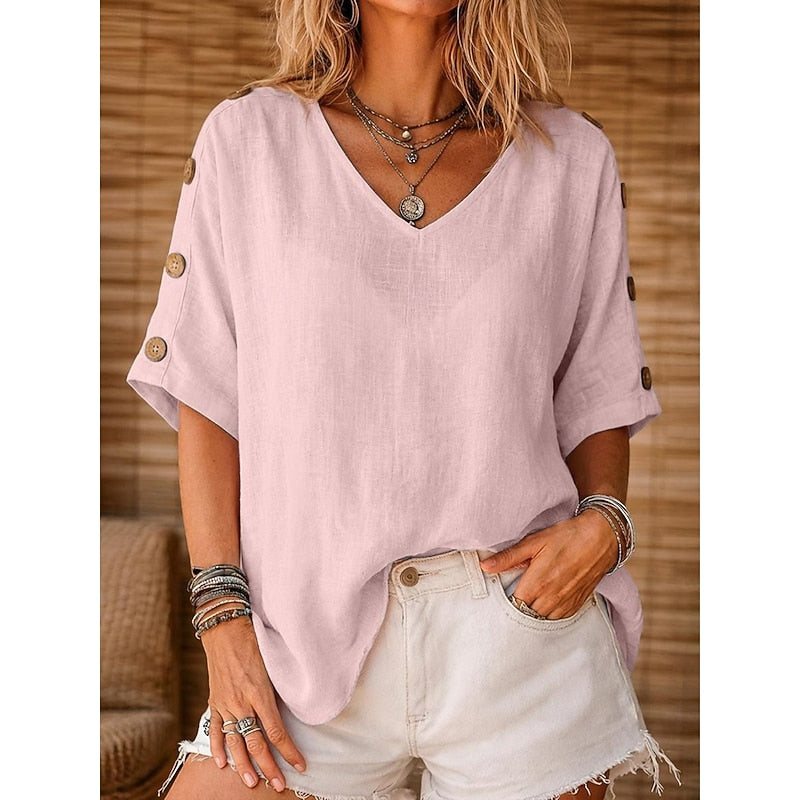Marjan | Vlotte Blouse met Knoopdetail