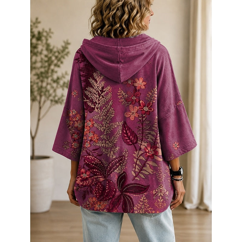 Jantine | Sierlijke Hoodie met Bloemenprint