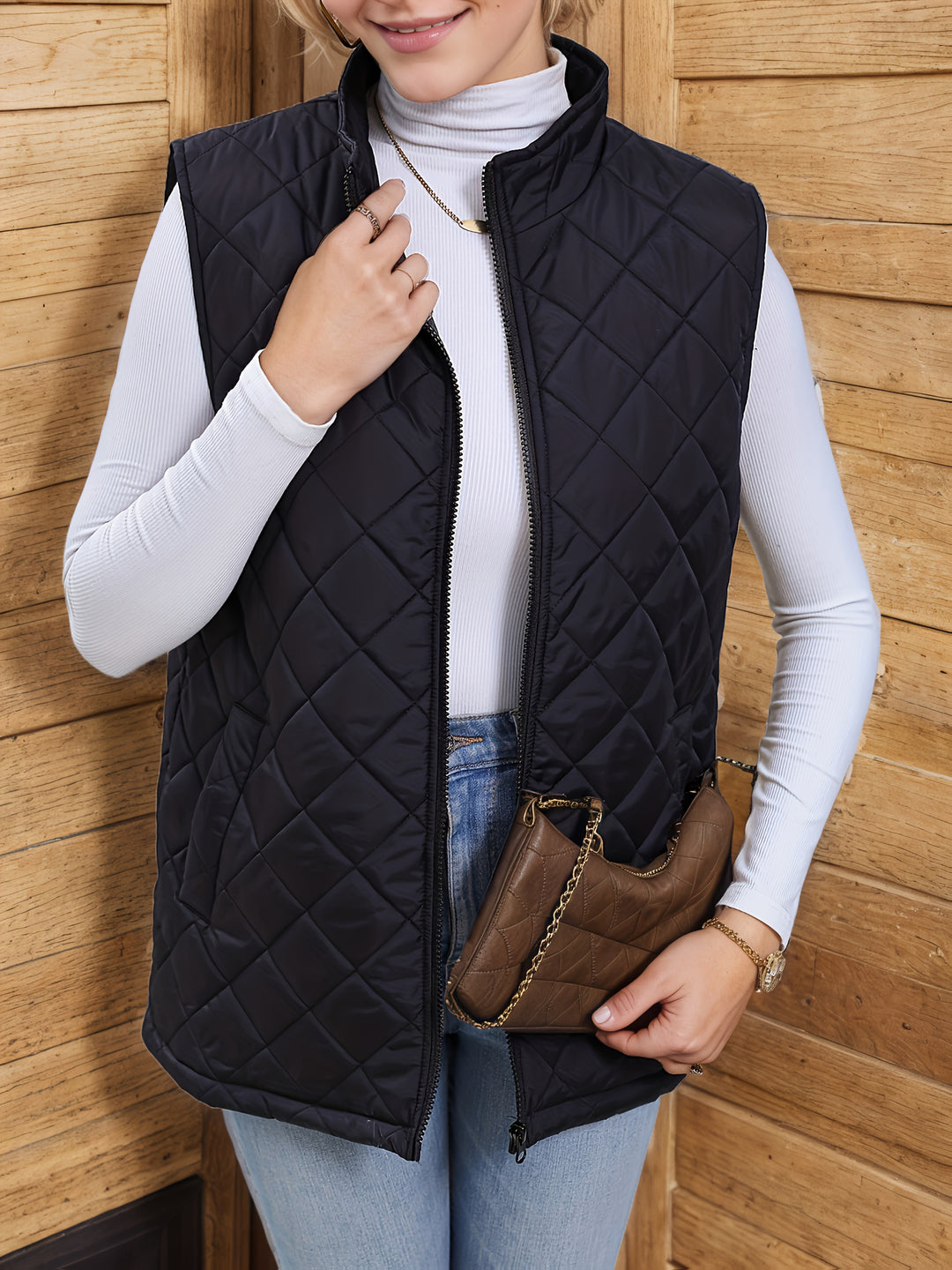 Lidewij | Gewatteerde Bodywarmer met Ruitmotief