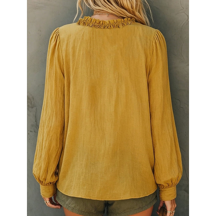 Gerdien | Verfijnde Blouse met Ruche V-Hals
