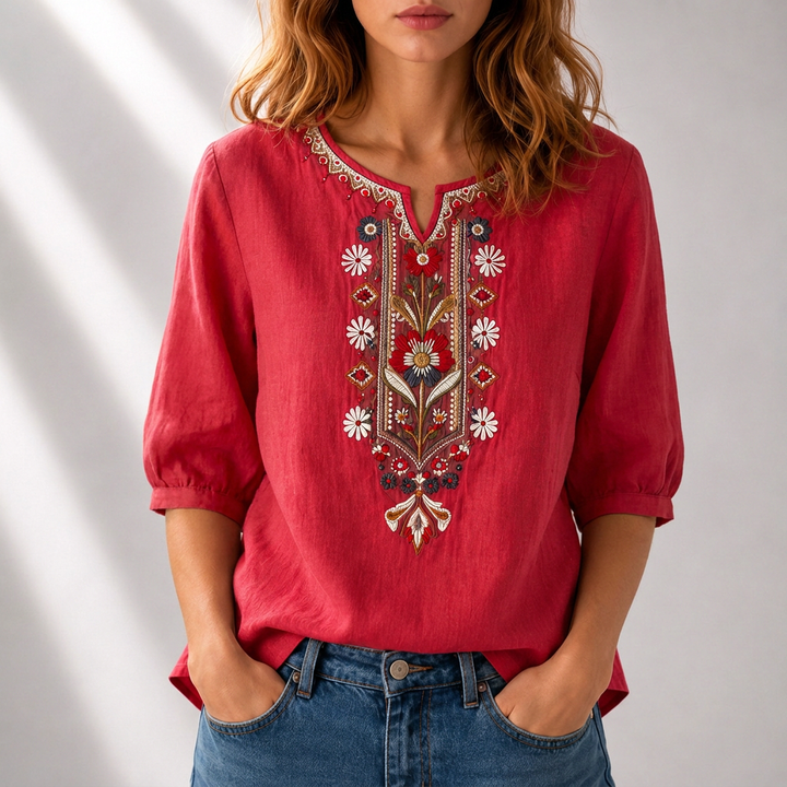 Mirjam | Geborduurde Bloemenblouse