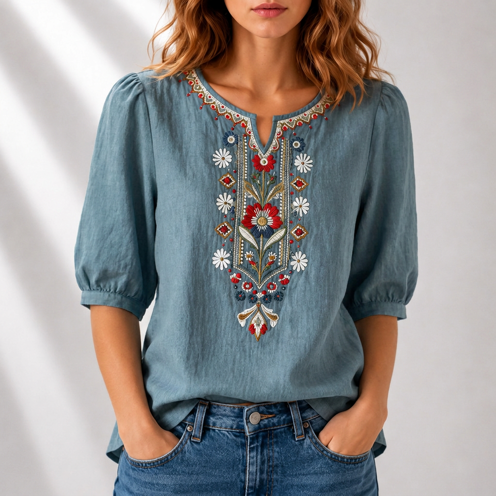 Mirjam | Geborduurde Bloemenblouse