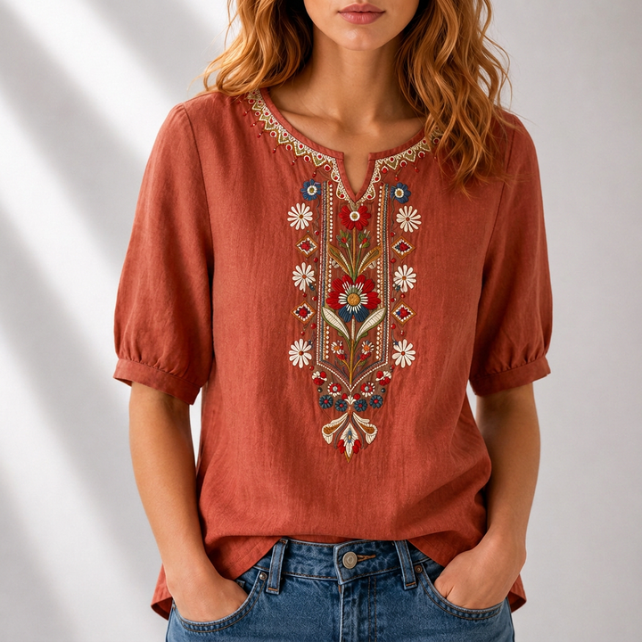 Mirjam | Geborduurde Bloemenblouse
