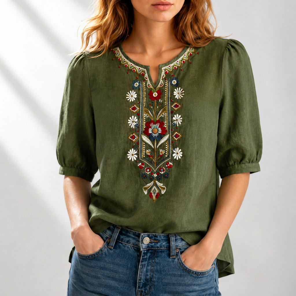 Mirjam | Geborduurde Bloemenblouse