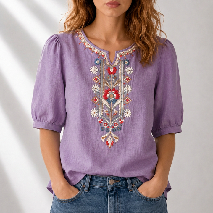 Mirjam | Geborduurde Bloemenblouse