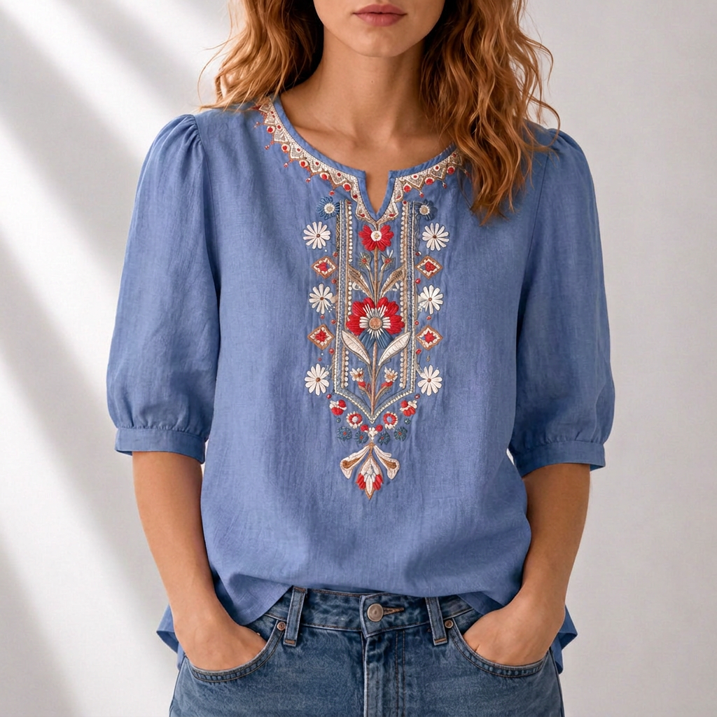 Mirjam | Geborduurde Bloemenblouse