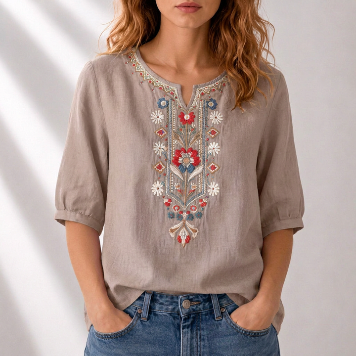 Mirjam | Geborduurde Bloemenblouse