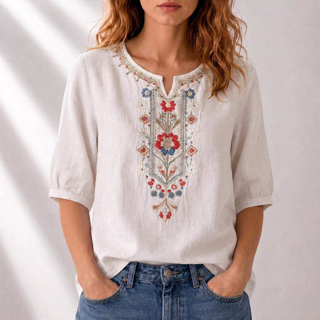 Mirjam | Geborduurde Bloemenblouse