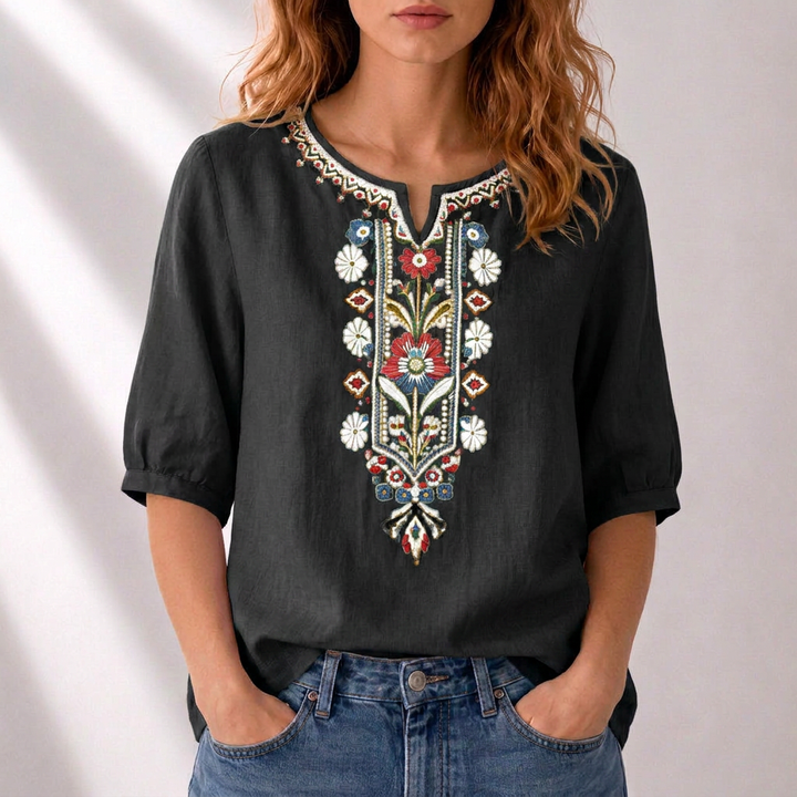Mirjam | Geborduurde Bloemenblouse