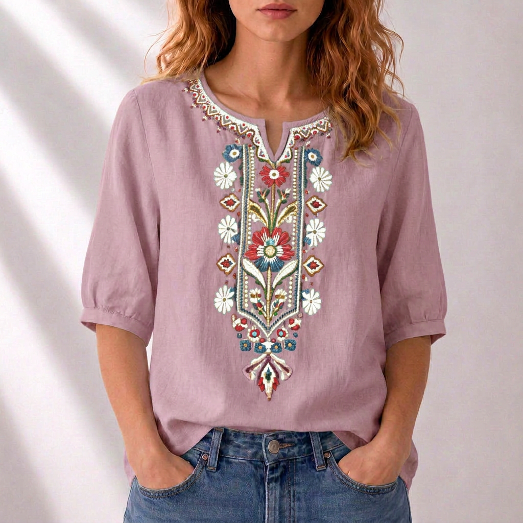 Mirjam | Geborduurde Bloemenblouse