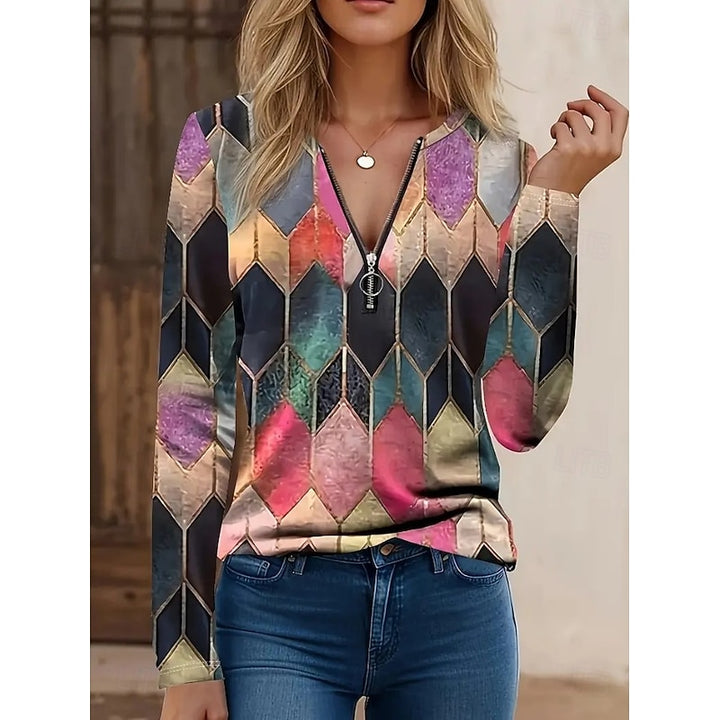 Aleida | Sierlijke Bloemenprint Top met Kwart Rits