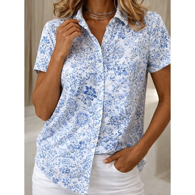 Lidewij | Bloemrijke Blouse met Korte Mouw