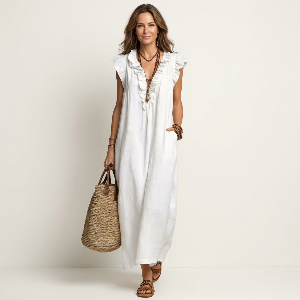 Marijke | Ruche V-Hals Maxi-jurk