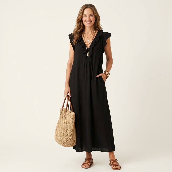 Marijke | Ruche V-Hals Maxi-jurk