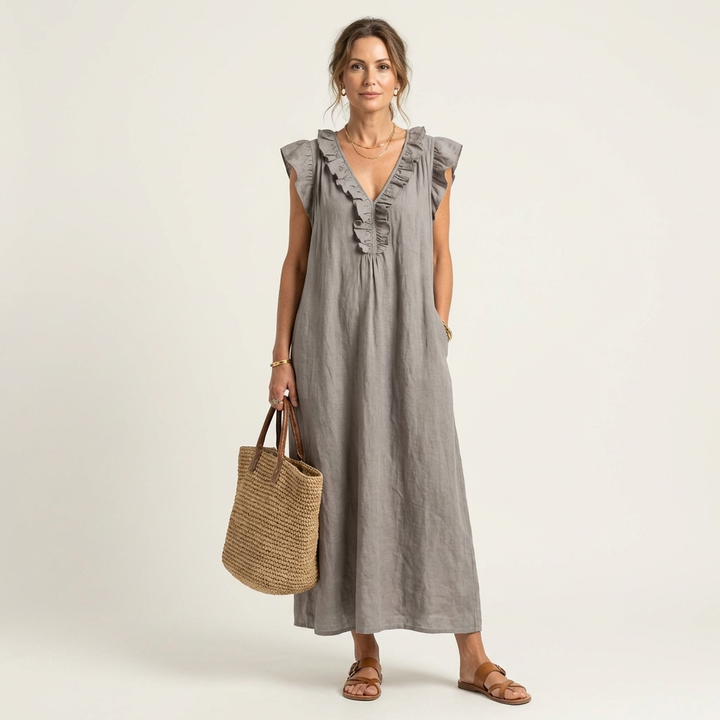 Marijke | Ruche V-Hals Maxi-jurk
