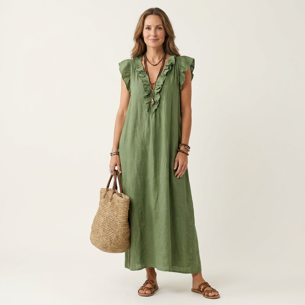 Marijke | Ruche V-Hals Maxi-jurk