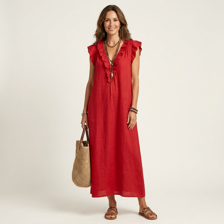 Marijke | Ruche V-Hals Maxi-jurk