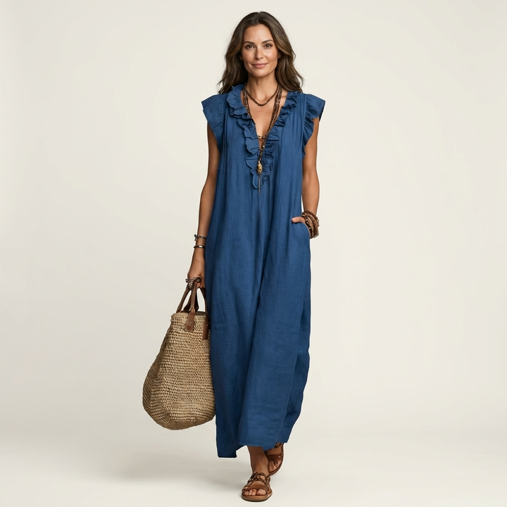 Marijke | Ruche V-Hals Maxi-jurk