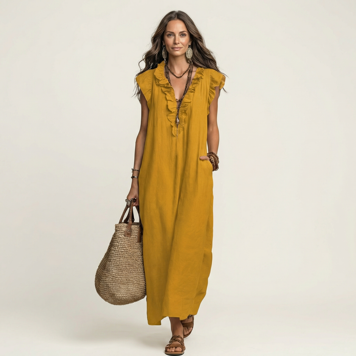 Marijke | Ruche V-Hals Maxi-jurk