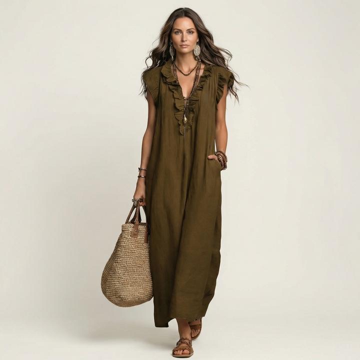 Marijke | Ruche V-Hals Maxi-jurk